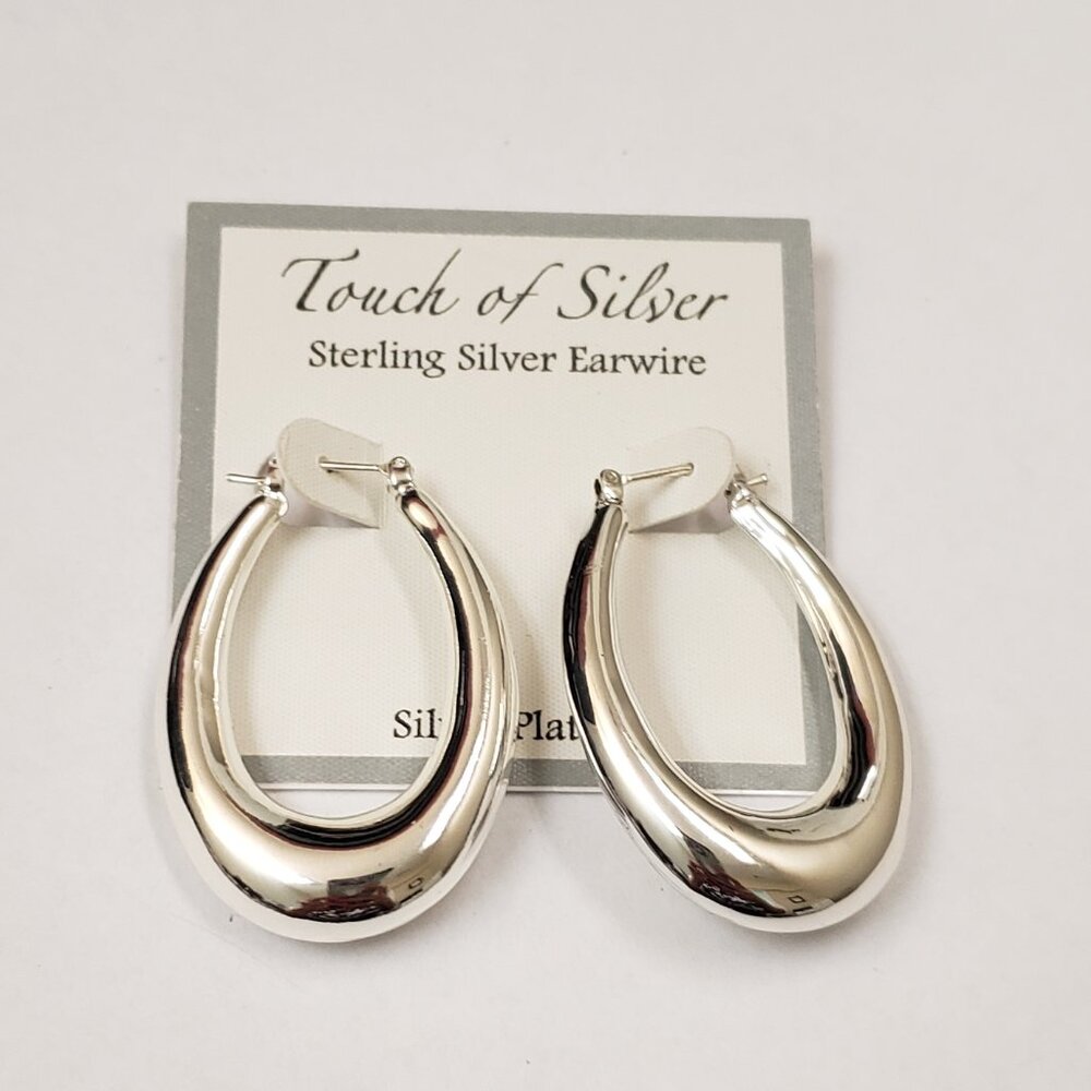 Touch of Silver, NWT, Sterling Silver Earwire, Oblong hoop pierced wide earrings